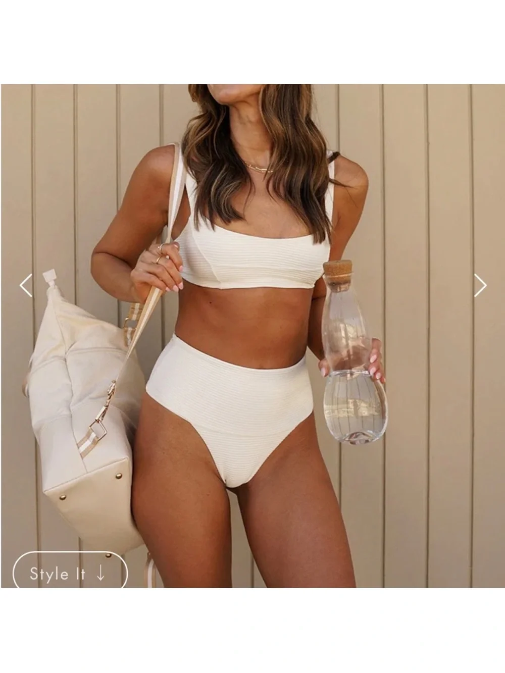LSPACE Jess Bikini Top White Size M Ribbed Triangle Swim Top